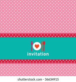 Greeting card or menu design with polkadots, fork, knife and spoon