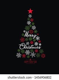 Greeting card Merry Christmas background. Vector illustration with Christmas tree elements snowflake.