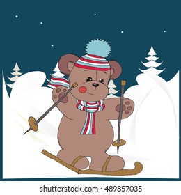 greeting card Merry Christmas Bear fir tree gifts vector greeting card tree toy booklet flyer new year