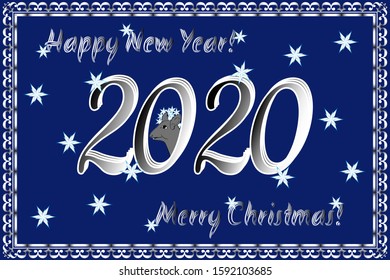 Greeting Card Merry Christmas and Happy New Year on English, vector.
