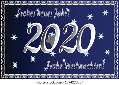 Greeting Card Merry Christmas and Happy New Year on English, German, French, Italian, Spanish, Dutch, vector.