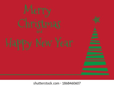 Greeting card Merry Christmas and Happy New Year, with Christmas tree made with lines of various thicknesses of green color, there is space for of custom text.
