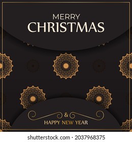 Greeting card Merry Christmas and Happy New Year in black color with winter ornament.