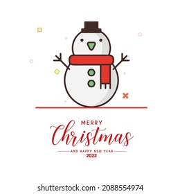 greeting card merry christmas and happy new year with snowman cartoon vector, illustrator