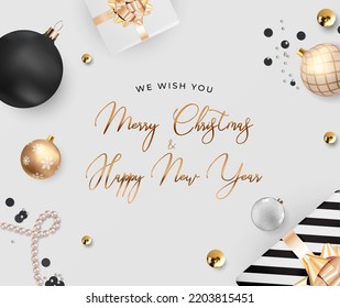Greeting Card Merry Christmas and Happy New Year. Vector Illustration