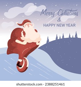Greeting card for Merry Christmas and Happy New Year with Santa 