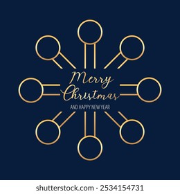 Greeting card Merry Christmas and Happy New Year. Blue and gold shades. Vector graphics in a minimalist style