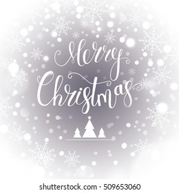 Greeting card. Merry Christmas. Holiday background, snowflake pattern. Typography Design. Vector illustration.
