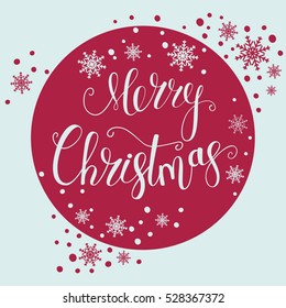 Greeting card. Merry Christmas. Holiday background, snowflake pattern. Typography Design. Vector illustration.