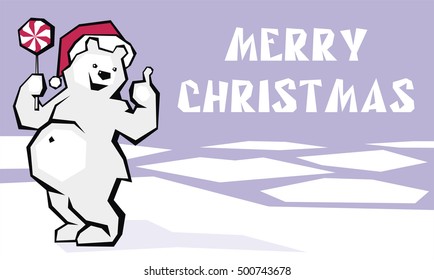 Greeting card merry Christmas with the image of funny polar bear