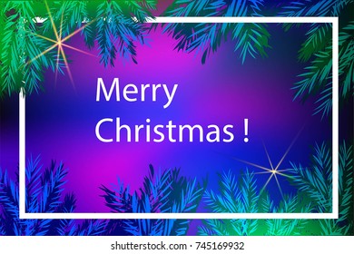 Greeting card Merry Christmas! Night dark background with a Christmas fir tree vector illustration