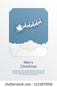 greeting card merry christmas paper cut,paper art and digital craft style.