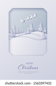 Greeting card merry christmas paper cut,Origami and digital craft style