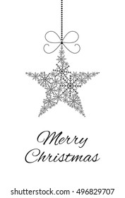 Greeting card. Merry Christmas! Christmas star from snowflake isolated on white background. Vector illustration.