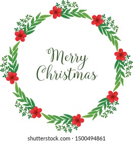 Greeting card merry christmas with various shape circle of red flower frame. Vector