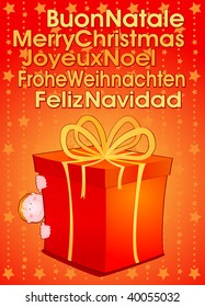 Greeting card for a Merry Christmas. Vector, in five languages