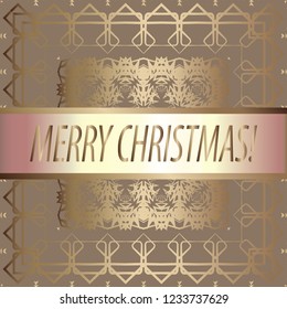 Greeting card "Merry Christmas" Vintage golden style. Decorative, abstract, elements, frame, gold pattern