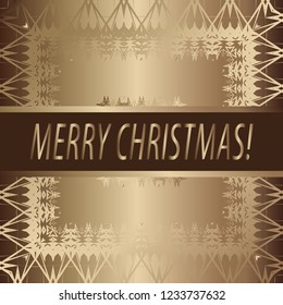 Greeting card "Merry Christmas" Vintage golden style. Decorative, abstract, elements, frame, gold pattern