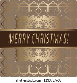 Greeting card "Merry Christmas" Vintage golden style. Decorative, abstract, elements, frame, gold pattern