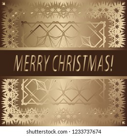 Greeting card "Merry Christmas" Vintage golden style. Decorative, abstract, elements, frame, gold pattern