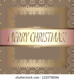Greeting card "Merry Christmas" Vintage golden style. Decorative, abstract, elements, frame, gold pattern