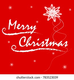 greeting card Merry Christmas white text on red background with snowflakes and a snowstorm