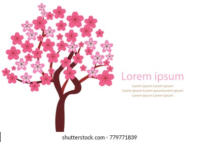 Greeting card with minimal cherry blossom and text. Beauty card pink tone