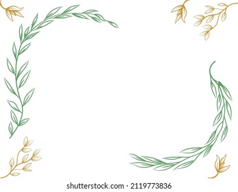 Greeting card minimalist leaves frame. Wedding minimalistic invitation template. Vector.
