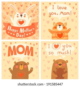 Greeting Card Mom Cute Animals Vector Stock Vector (Royalty Free ...