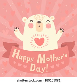Greeting card for mom with cute bear. Vector illustration.