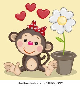 Greeting card Monkey and flower