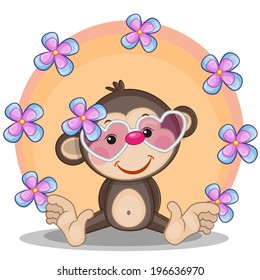 Greeting card Monkey with flowers