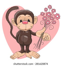 Greeting card Monkey with flowers
