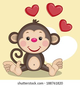 Greeting card Monkey and hearts