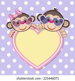 Greeting card with monkeys and heart