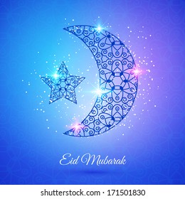 Greeting card with moon and star for Muslim community festival Eid Mubarak