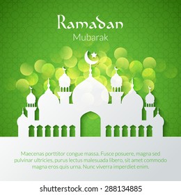 Greeting card with mosque for holy month of muslim community Ramadan Kareem celebration