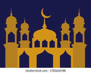 Tarjeta de saludo con mezquitas.  Ilustración vectorial de una silueta de la mezquita musulmana.
