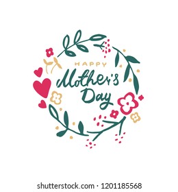 Greeting card with mother s day with wreath of flowers and hearts. Web banner