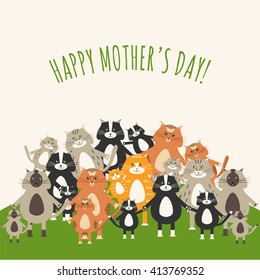 Greeting card for Mother's Day with cute cats and kittens