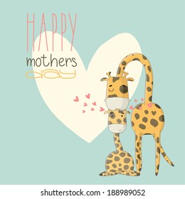 Greeting Card for Mother's Day. Illustration with cute cartoon giraffes. Vector eps 10