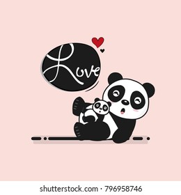 Greeting Card for Mother's Day. Illustration with cute mom and baby panda.