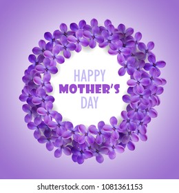 Greeting card for Mother's Day with lilac flowers. Realistic vector collection. Mother Day.