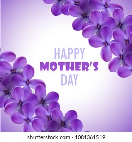 Greeting card for Mother's Day with lilac flowers. Realistic vector collection.