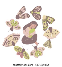 Greeting card for Mother's day with the mother holding her child in flat style n for various aims. EPS 10