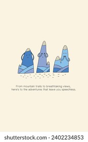 Greeting Card Mountains can't see can't hear can't speak. Vector hand drawn illustration for print design, poster