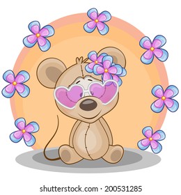 Greeting card Mouse with flowers