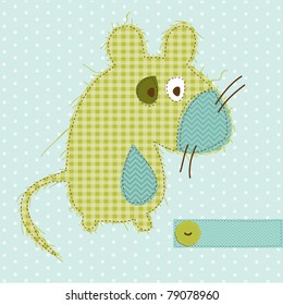 Tarjeta de saludo con el ratón - para el libro de recortes, invitación, celebración con lugar para el texto