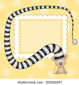 Greeting card with mouse in striped hat 