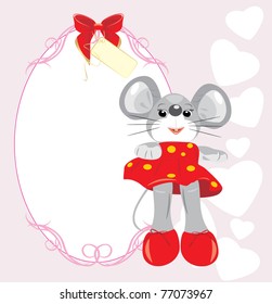 Greeting card with mouse toy. Vector